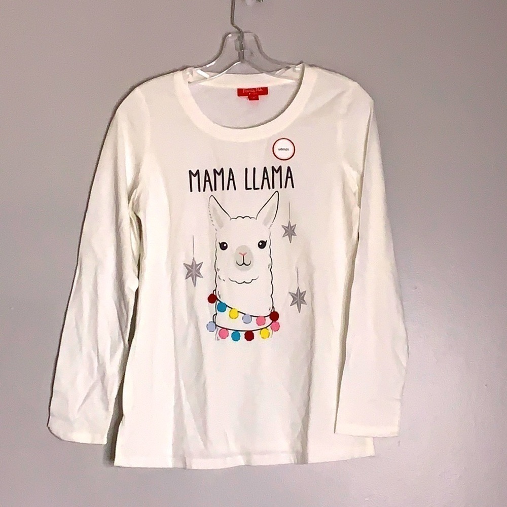 Macy’s Family Mama Llama graphic t-shirt relaxed long sleeve white nwot xs